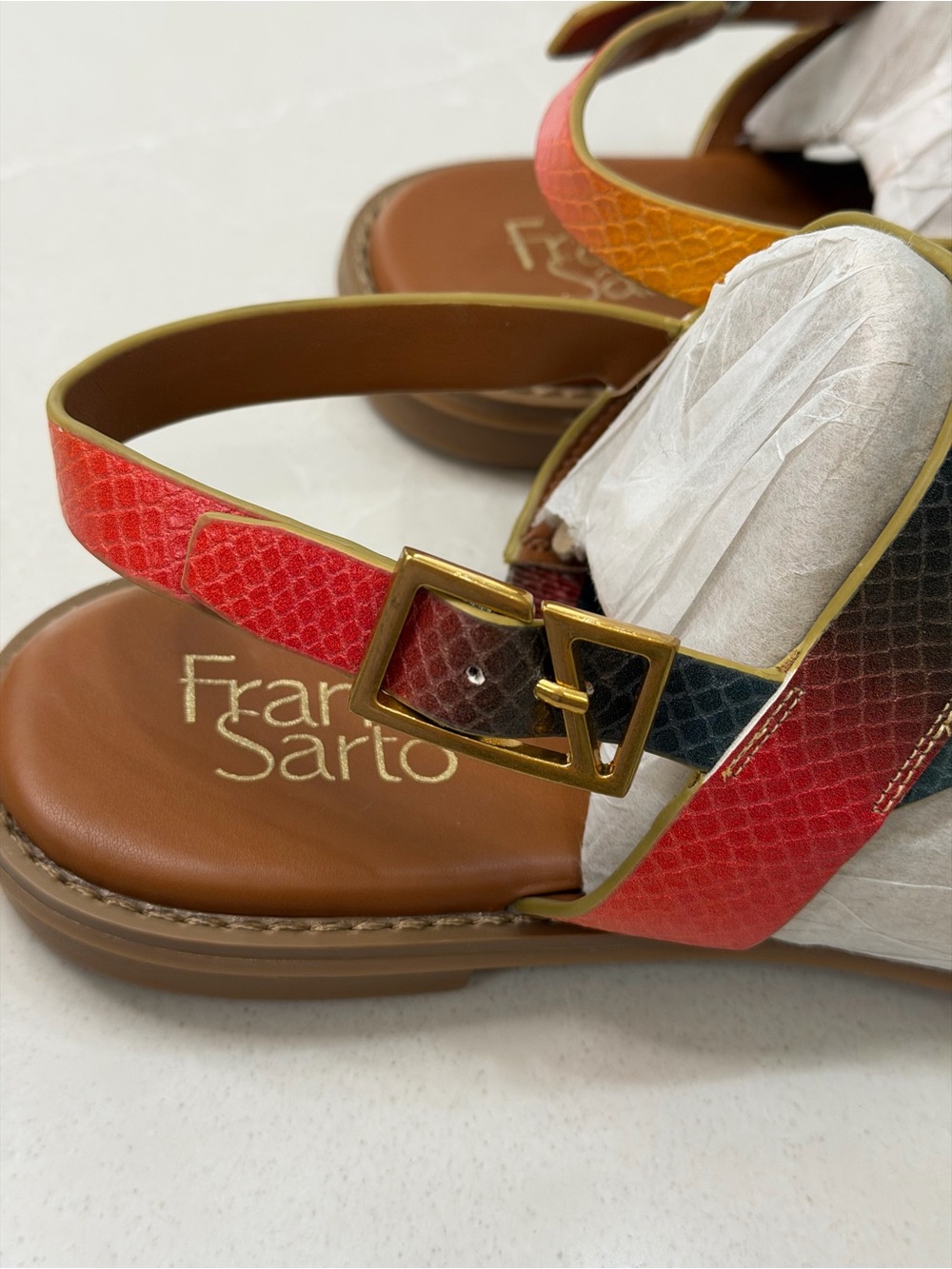 Franco Sarto Gabby Flat Sandal Multi Snake Print 9M Crisscross Strappy - Picture 5 of 12